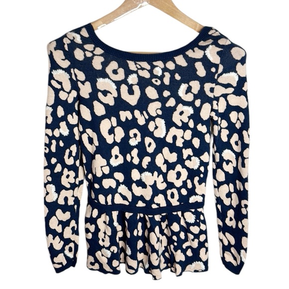 Anthropologie Moth leopard peplum embroidered cotton blend sweater size XS - Picture 3 of 11